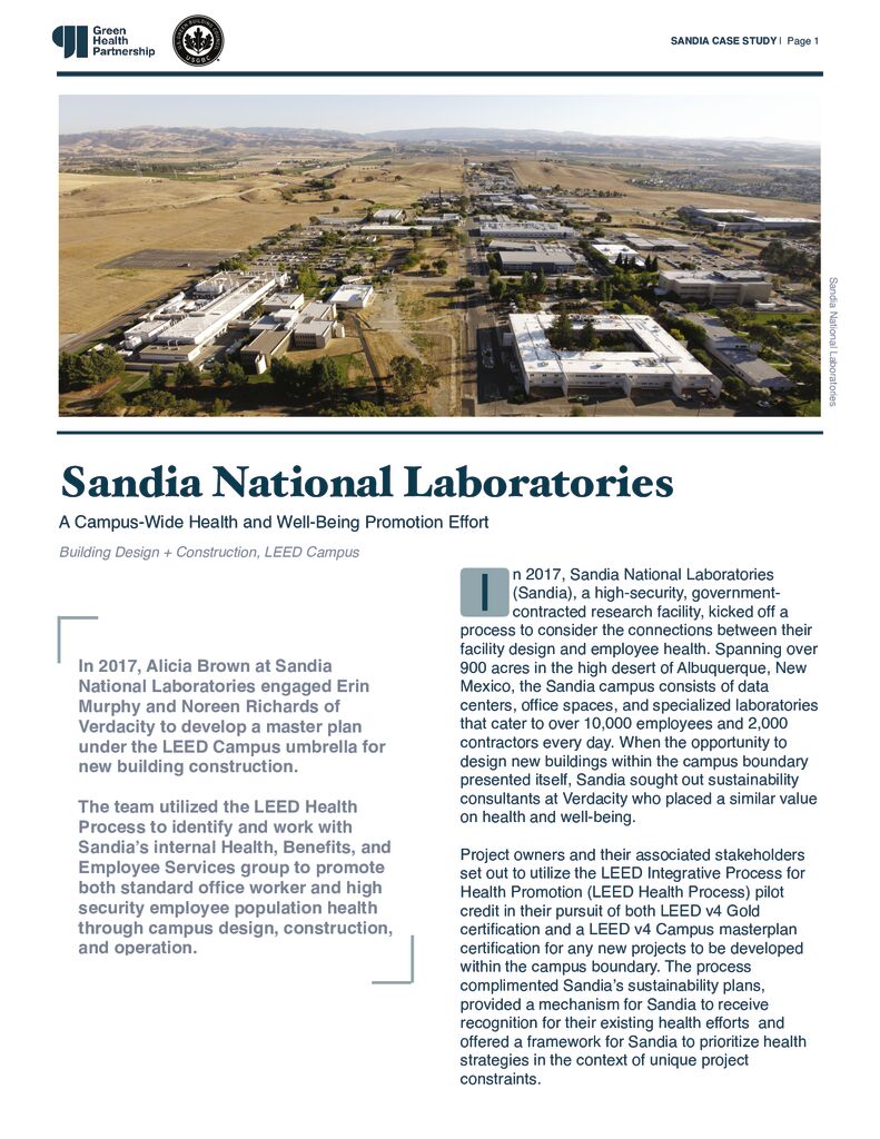 LEED Health Process pilot credit case study: Sandia National Laboratories